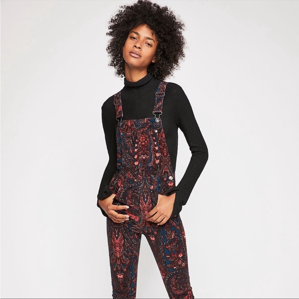 Free People Paisley Corduroy Overalls